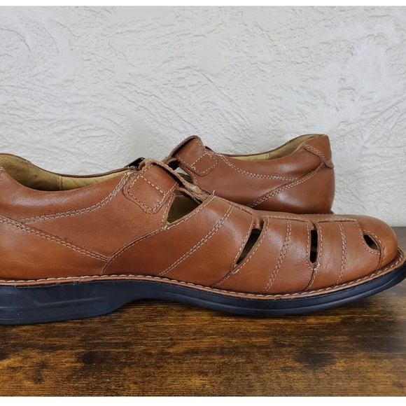 Johnston Murphy Fisherman Leather Sandals Mens Sz 12 Shoes Sheepskin Cognac 5880